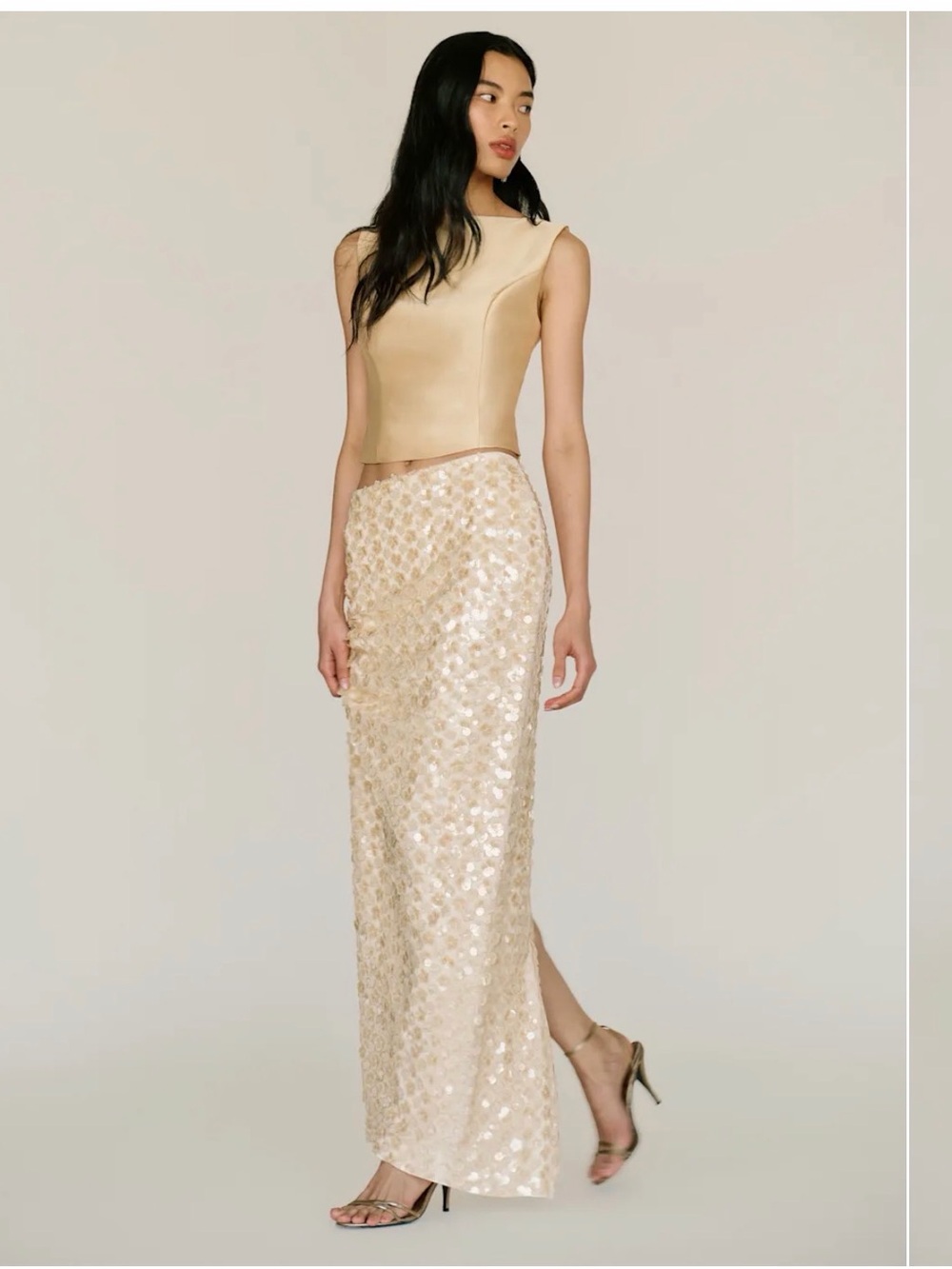 Reformation Cream Sequin Maxi Skirt